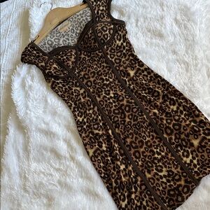 Leopard Print Bodycon Bustier Dress - Size XS